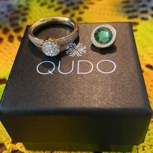 QUDO Swarovski Interchangeable Gold Ring 2 Toppers